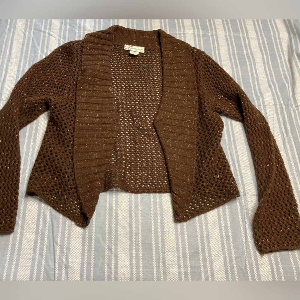 💛TODAY***$10***Dress Barn brown open weave cardigan w/single eyelet closure